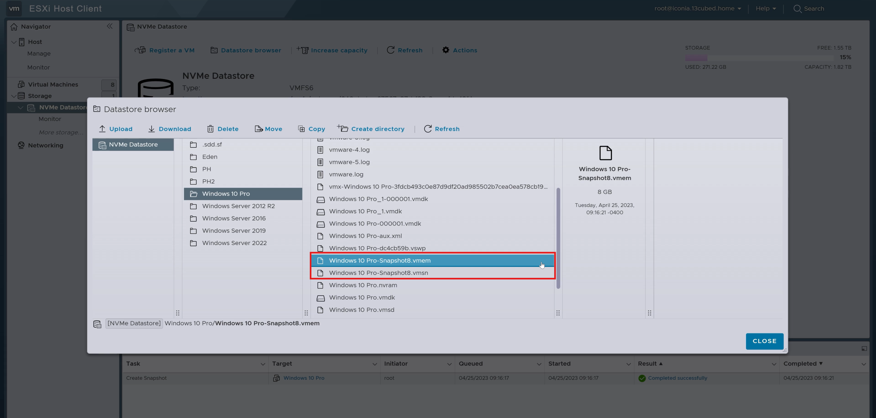 Snapshot option enabled