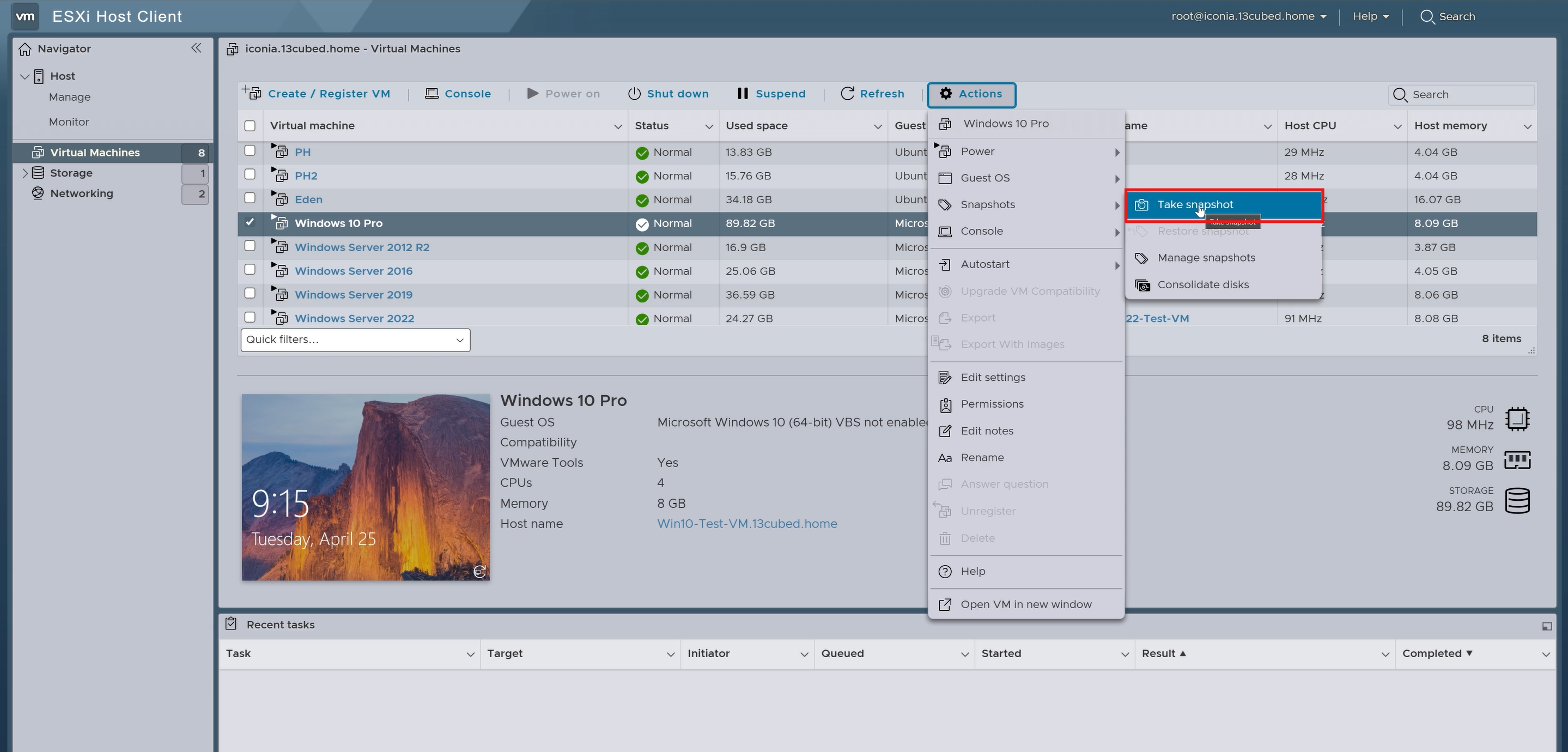 Snapshot option enabled